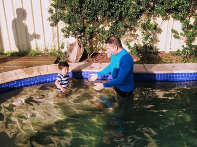 toddler in the swimming pool