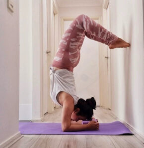vrischikasana or forearm wheel with wall support Vr